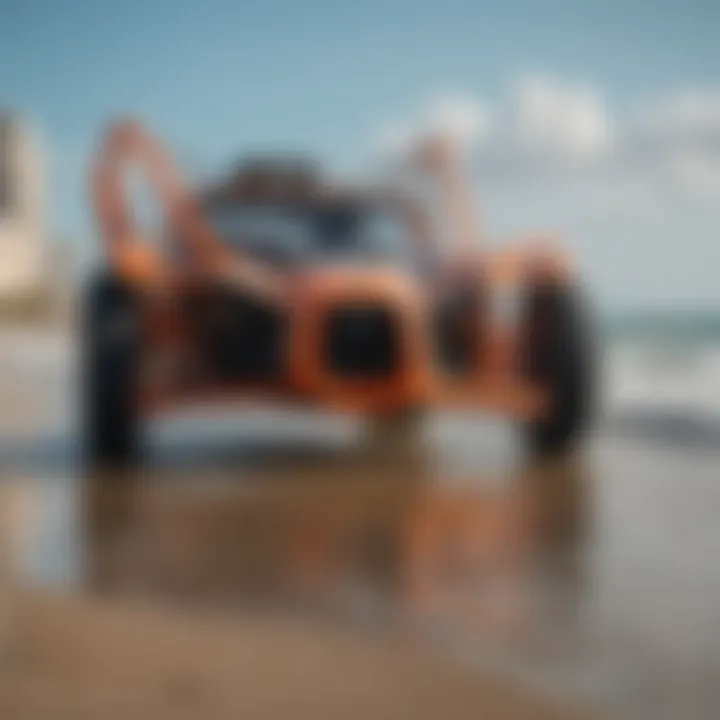 A vibrant Slingshot parked on the shore of South Padre Island