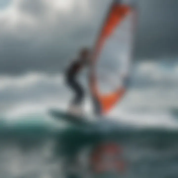 Hydrofoil windsurfing board in action on the water