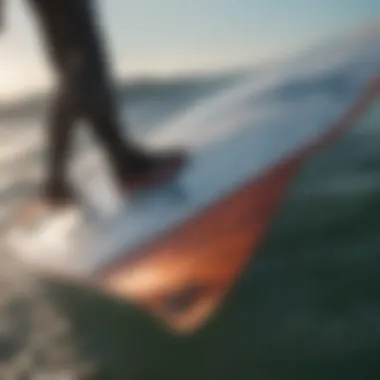 Close-up of hydro foil technology on surfboard