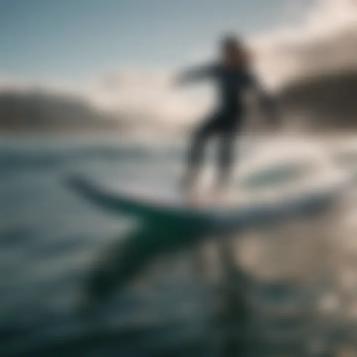 Hydro foil surfboard gliding gracefully on the waves