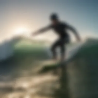 Rider carving waves with a greenlight surfboard