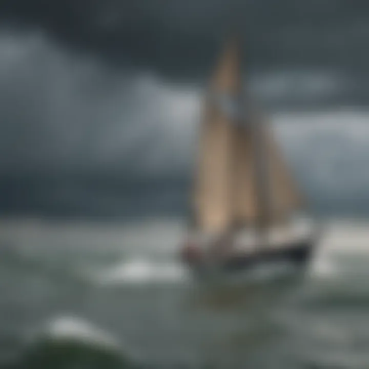 Sailboats navigating the choppy waters of Annapolis under a stormy sky