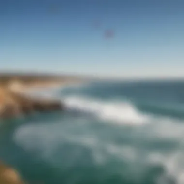 Panoramic view of the Santa Cruz coastline with kitesurfers using the Landshark