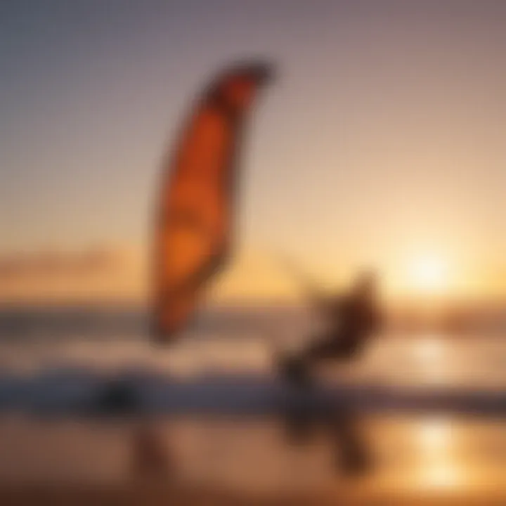 Scenic Sunset Backdrop with Kitesurfing Gear Silhouettes