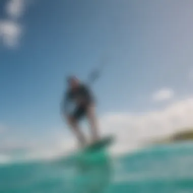 Kite boarder gracefully riding the waves under the Caribbean sun in Bonaire