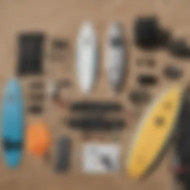 Skimboarding equipment essentials laid out for preparation