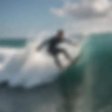 Skimboarder carving through the waves with precision and skill