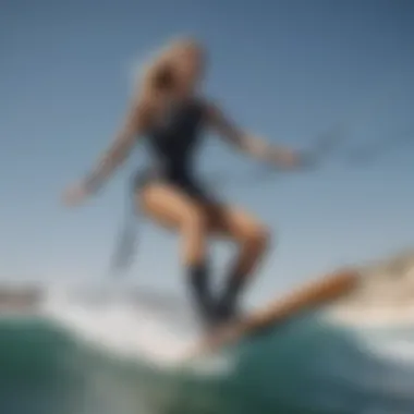 Sleek Tall Woman Engaged in Kiteboarding