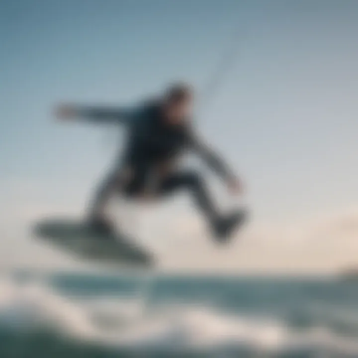 Action shot of a kitesurfer utilizing the Slingshot Hover Glide Mast on the water.