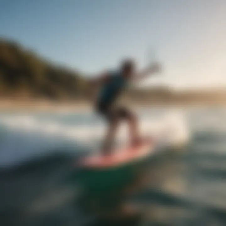 Kitesurfer riding a Slingshot surfboard on a vibrant wave