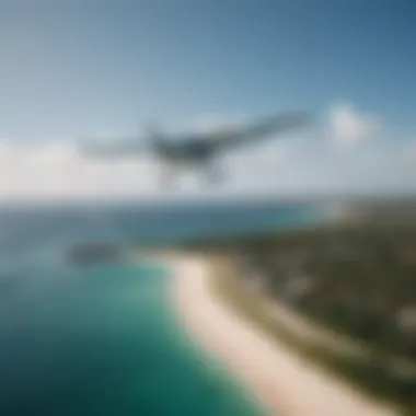 Aerial shot of small aircraft landing at Cat Island's airport