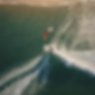 Aerial view of kitesurfers riding waves under the California sun