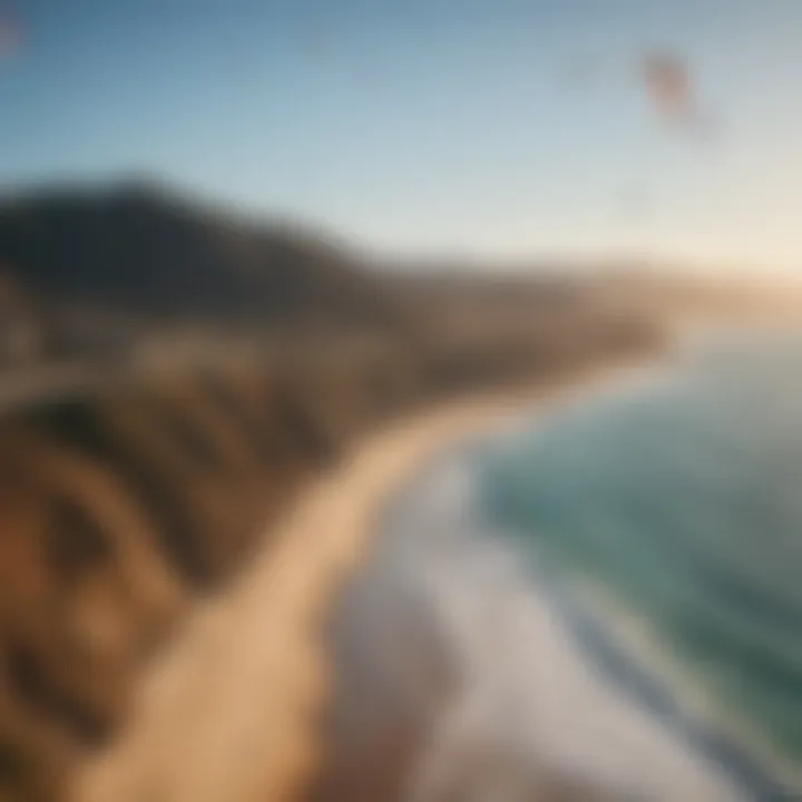 Colorful kites soaring high against a picturesque coastal backdrop