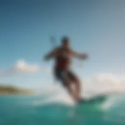 Kitesurfer gliding over turquoise waters