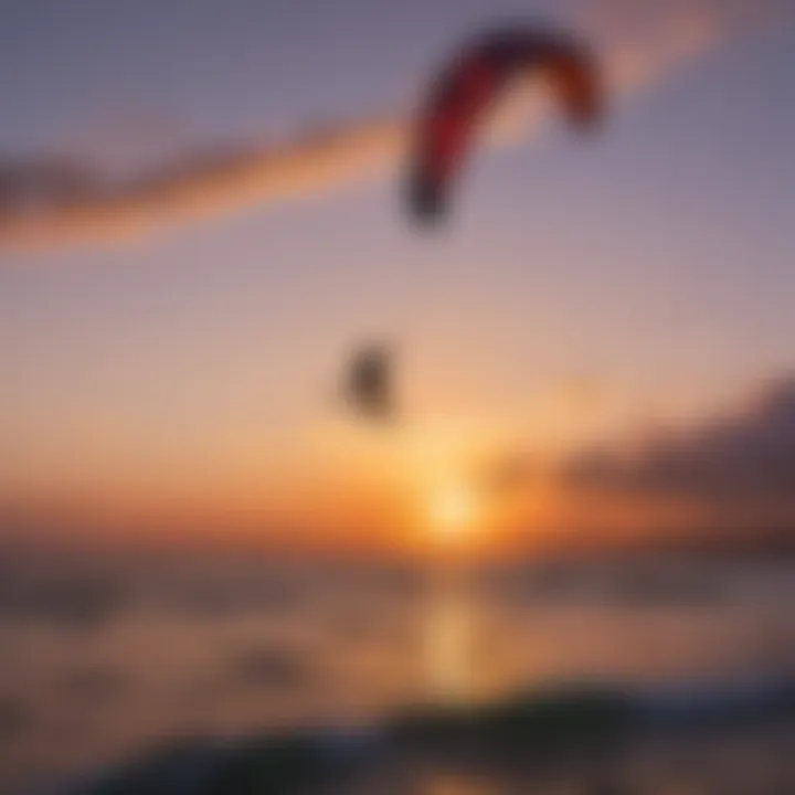 Sunset silhouette of a kitesurfer with the Starboard Lite equipment against a colorful sky