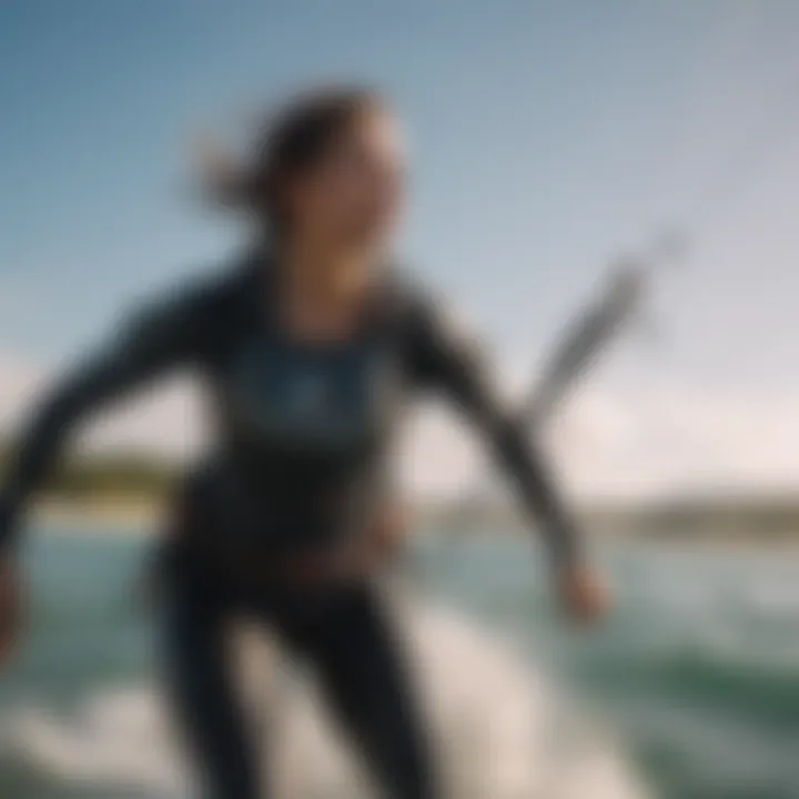 Stylish Tall Woman Enjoying Kitesurfing Adventure