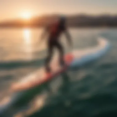 Stunning sunset backdrop for wingfoil boarding