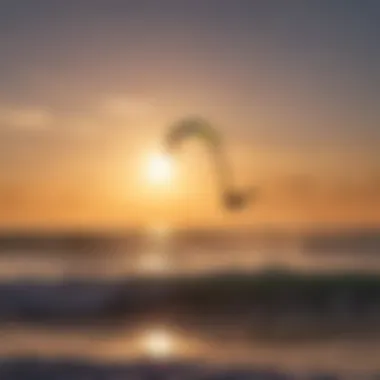 Kiteboarder catching the wind in a stunning sunset