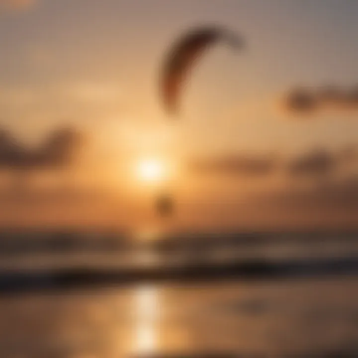 Silhouette of a kite surfer at sunset in San Juan