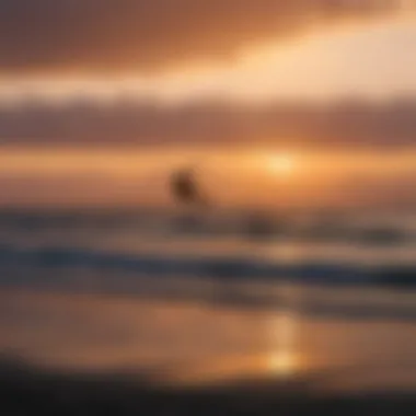 Sunset silhouette of kitesurfers in action