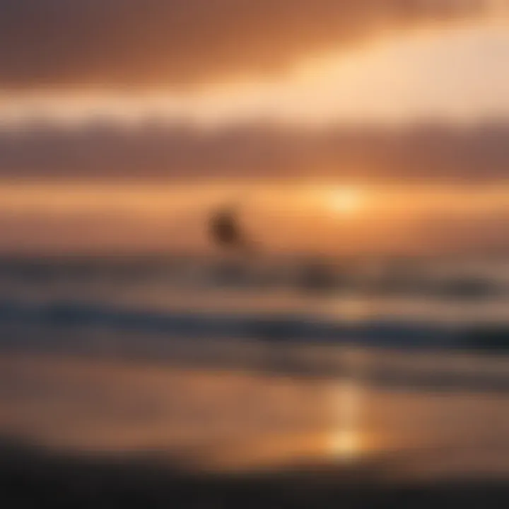 Sunset silhouette of kitesurfers in action