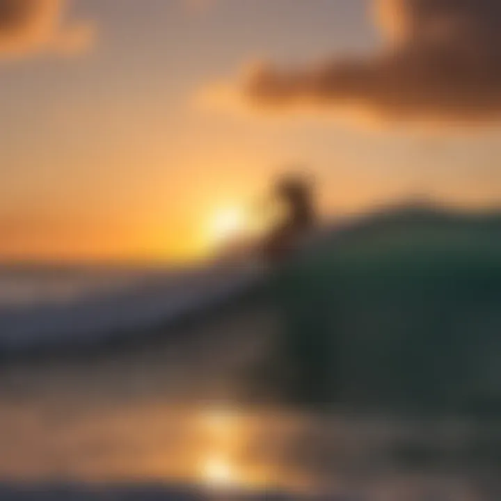 Sunset silhouette of a surfer on a pristine beach in Turks and Caicos