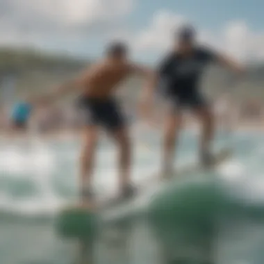 Panoramic shot of SUP skate competition showcasing skills