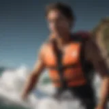 Surfer wearing flotation vest in action