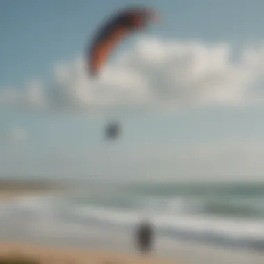 Texas coastline with kitesurfer catching the wind