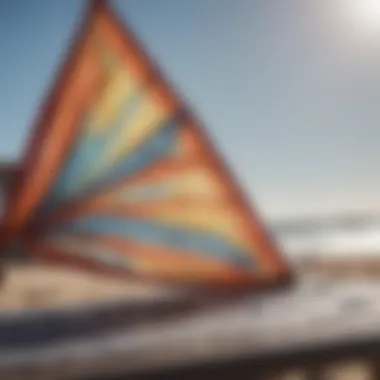 A close-up view of a kite's frame and fabric being inflated