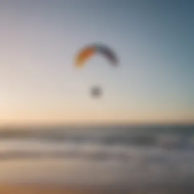 A serene beach setting where kitesurfers gather to discuss techniques.