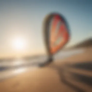 Detailed view of a kitesurfing kite positioned for a backroll maneuver.