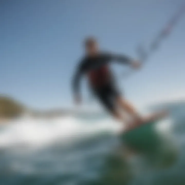 A rider demonstrating advanced techniques on a wing board in dynamic water conditions.