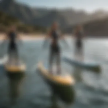 A variety of electric hydrofoil surfboard models displayed side by side.