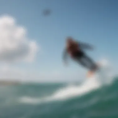 A kitesurfer in action, demonstrating the impact vest's protective features during a jump.