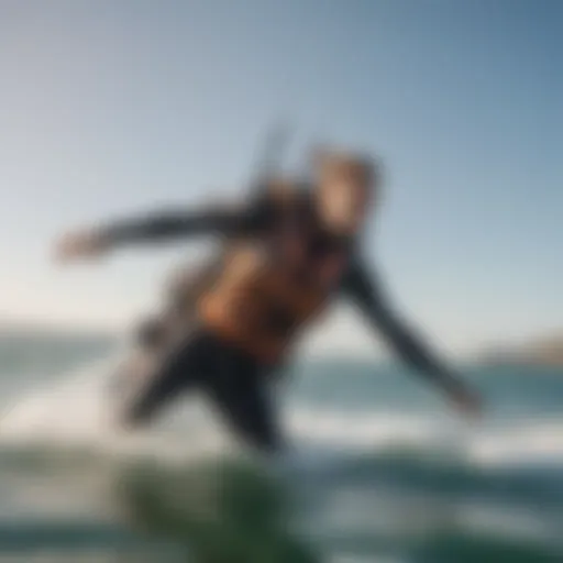 Kitesurfer wearing a life jacket in action on the water