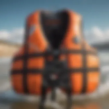 Close-up of life jacket features and specifications