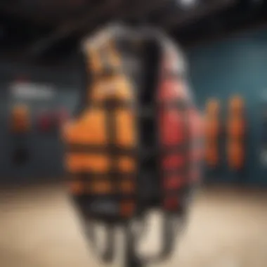 Different types of life jackets displayed for kitesurfing
