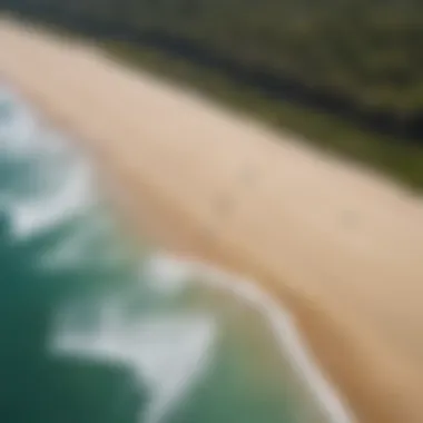 An aerial view of a kitesurfing spot with wind patterns visible, demonstrating the importance of accurate wind speed measurement for enthusiasts.