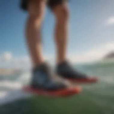 Close-up of kitesurfing ease shoes showcasing unique features