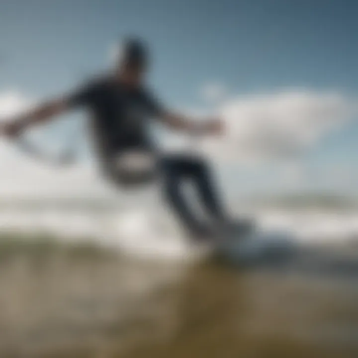 Kitesurfer performing while wearing ease shoes, emphasizing performance