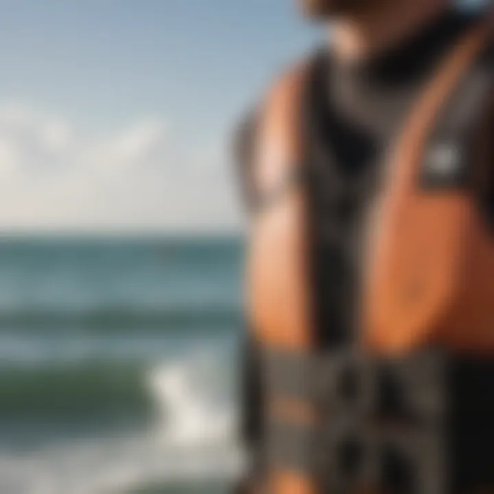 A close-up of kiteboarding impact vest materials showcasing durability