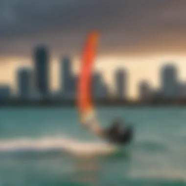 Vibrant kiteboarding colors against the Key West skyline