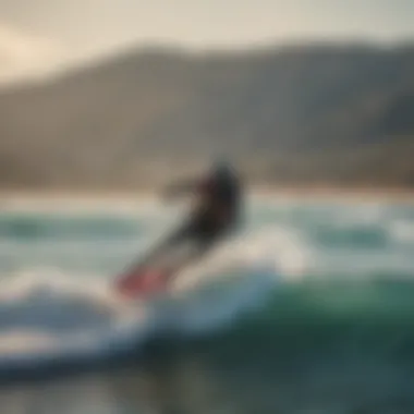 Kitesurfers speeding through the waves with the iconic Greek coastline in the background