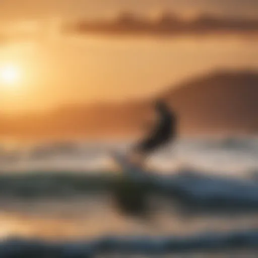 Kitesurfer riding the waves against the backdrop of a stunning Greek sunset