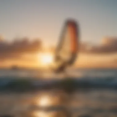 A serene kitesurfing scene at sunset on Cat Island