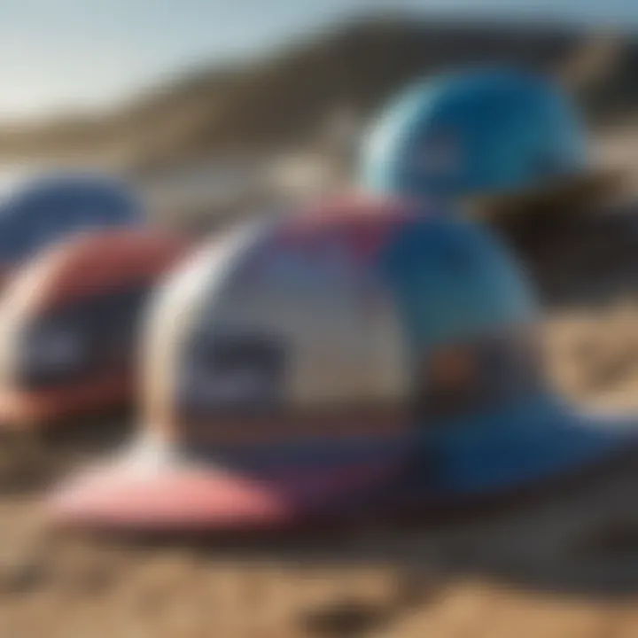 A collection of trendy kiteboard hats showcasing various designs