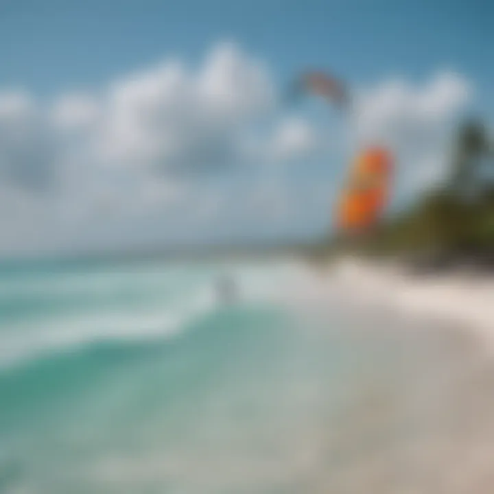 Kiteboarding adventure with colorful kites against Tulum's scenic backdrop