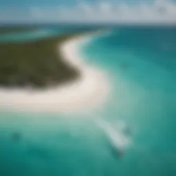 Aerial view of kitesurfing in turquoise waters of Tulum