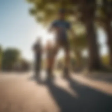 Diverse group of riders enjoying electric skateboards in a park